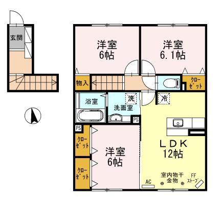 クレア・ド・ルーンA(3LDK/2階)の間取り写真
