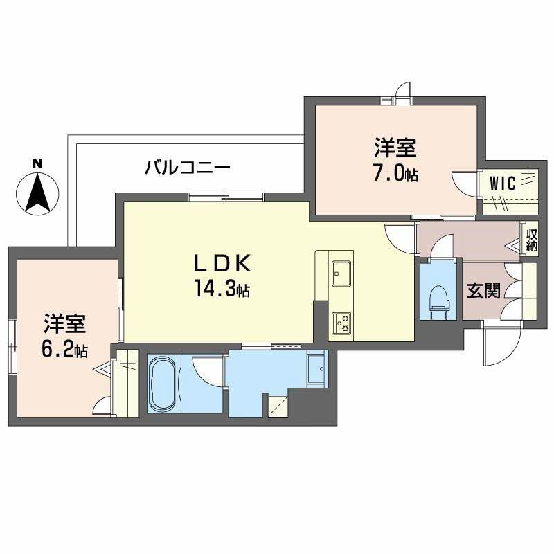 ヒュッゲ コート(2LDK/2階)の間取り写真