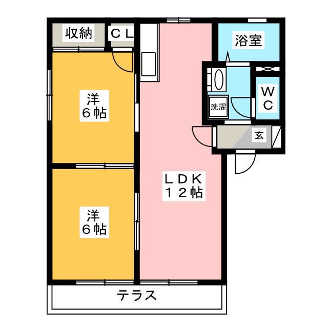 ウイングコートB棟(2LDK/1階)の間取り写真