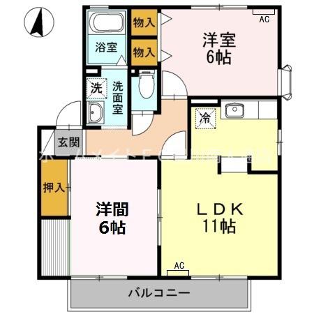 ラ・フィーネ曙 B棟(2LDK/2階)の間取り写真
