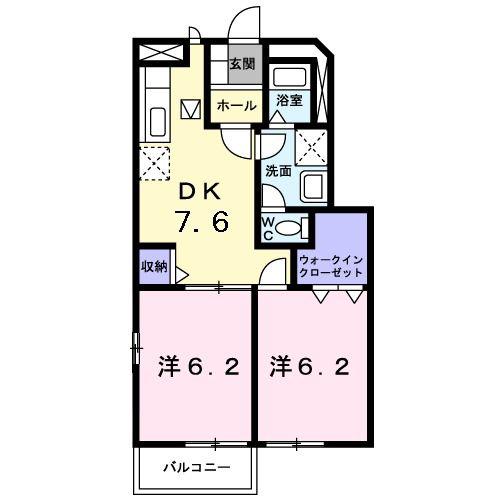 パルティールII(2DK/1階)の間取り写真