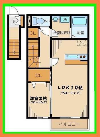 京王線 武蔵野台駅 徒歩4分 2階建 築21年(1LDK/2階)の間取り写真