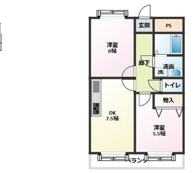 エスパースアンティーム(2DK/3階)の間取り写真