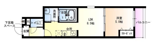 フジパレス助松町ノース(1LDK/2階)の間取り写真