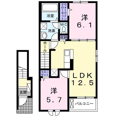 CASA砂山(2LDK/2階)の間取り写真