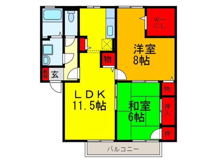 フォレスタかやふり(2LDK/2階)の間取り写真