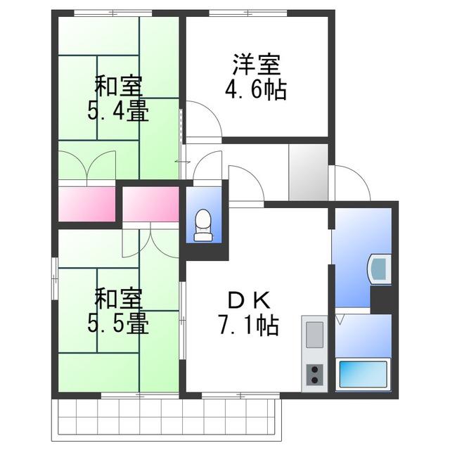 グランソレイユA(3DK/2階)の間取り写真