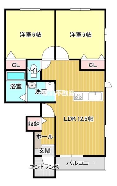 DEAR COURT B(2LDK/1階)の間取り写真