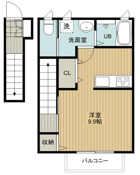 クレアシオン(1K/2階)の間取り写真