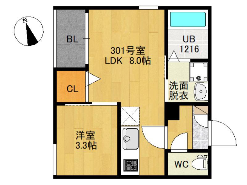 REGALEST ノース宮城野原(1LDK/3階)の間取り写真