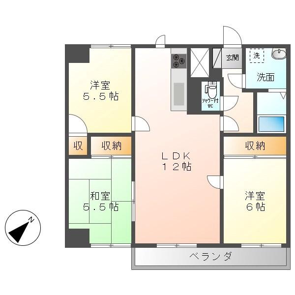 上田第一コーポ(3LDK/3階)の間取り写真