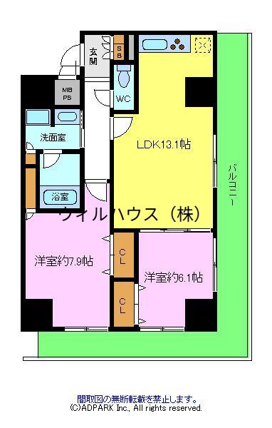 セントラル堺東(2LDK/6階)の間取り写真