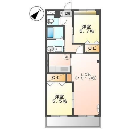 ピーチテラスII(2LDK/2階)の間取り写真