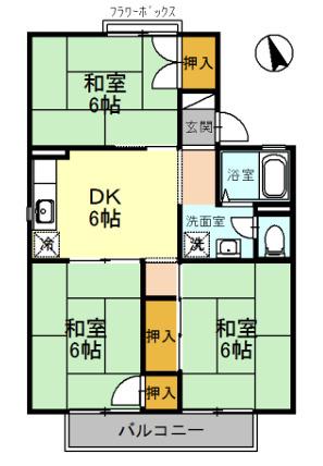 東山ハイツ C棟(3DK/1階)の間取り写真