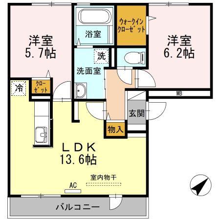 アヴニール西福原(2LDK/3階)の間取り写真