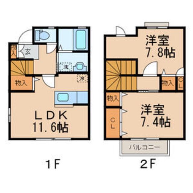ヴィーブルコート A棟(2LDK/1階)の間取り写真