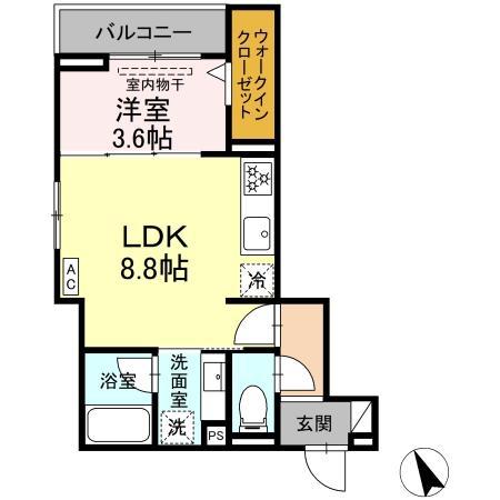 アリヴィオ(1LDK/2階)の間取り写真