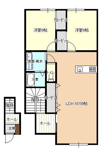 イーストグレイスA(2LDK/2階)の間取り写真