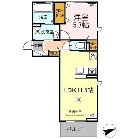 DーROOM松橋駅前(1LDK/3階)の間取り写真