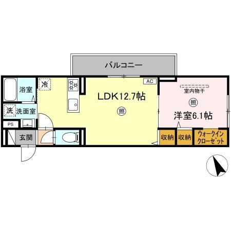 PREMILIFE大在浜イースト(1LDK/1階)の間取り写真