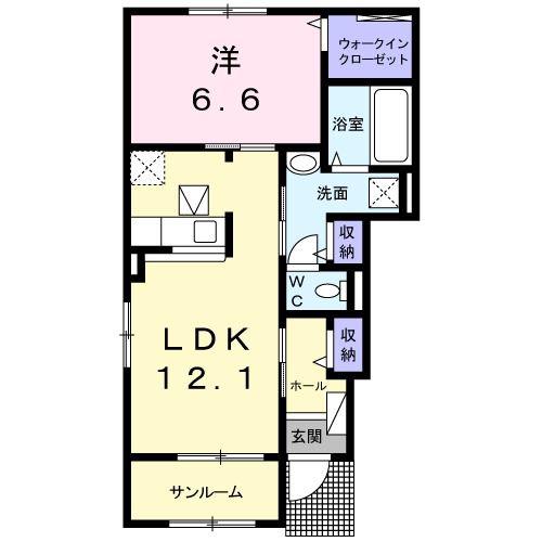 ウイステリアA(1LDK/1階)の間取り写真