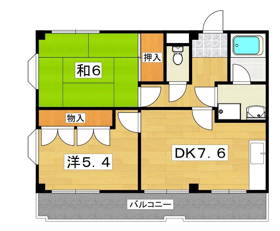 男山オークマンション(2DK/4階)の間取り写真