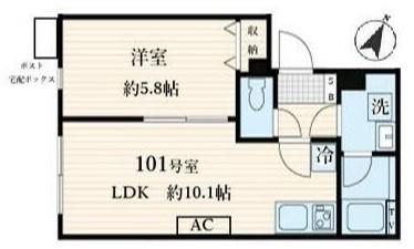 ALATO菊川(1LDK/2階)の間取り写真