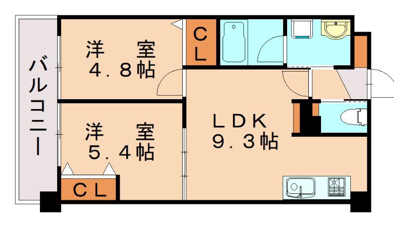 コンダクト福岡東(2LDK/9階)の間取り写真