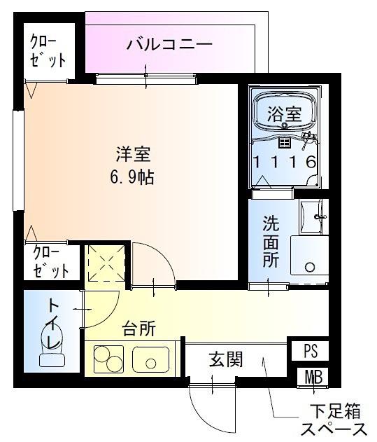 フジパレス豊里中央公園I番館(1K/2階)の間取り写真