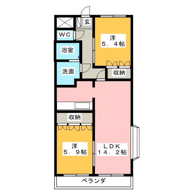 グランドソレイユB(2LDK/2階)の間取り写真