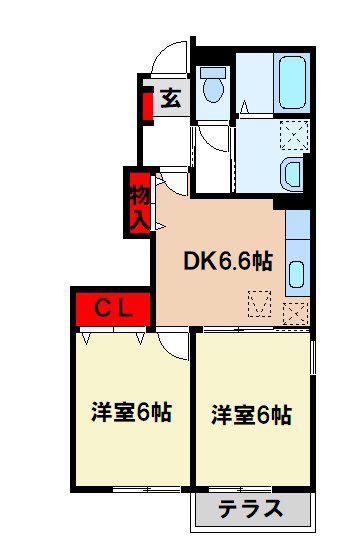 コーポ東野D(2DK/1階)の間取り写真