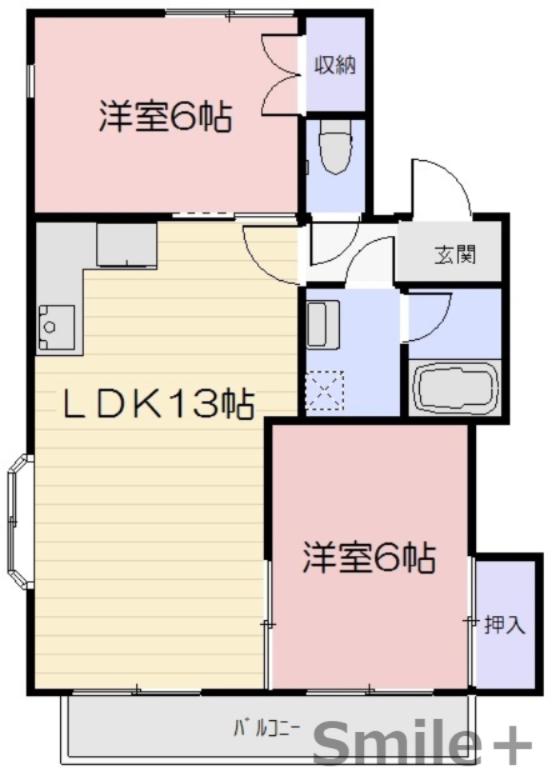 コーポみあき II(2LDK/1階)の間取り写真