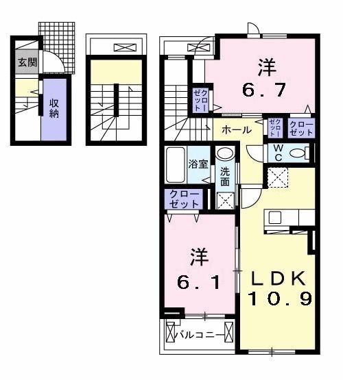 イーケー サングレース(2LDK/3階)の間取り写真