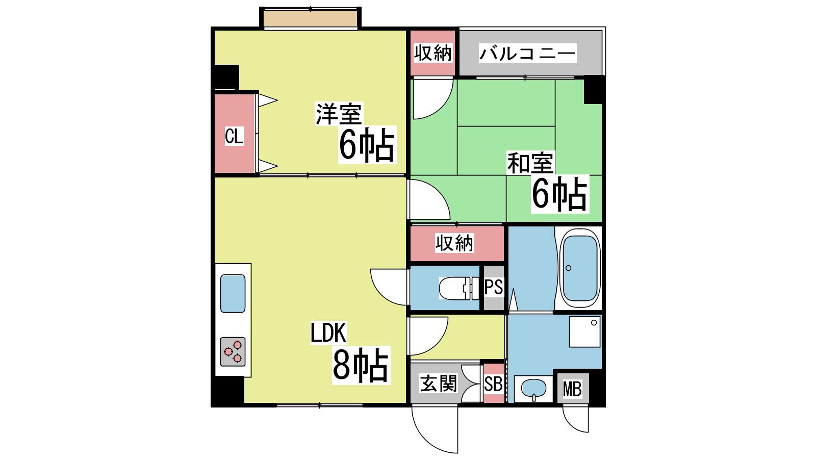 八幡西島田ハイツ(2DK/2階)の間取り写真