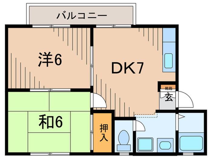 カルム 上ケ原 B(2DK/2階)の間取り写真