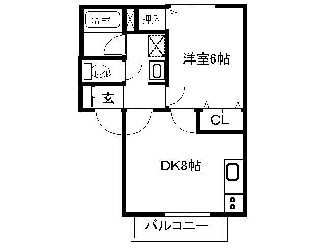 パークサイド青津目A棟(1DK/2階)の間取り写真