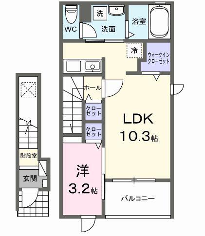 海神3丁目アパート(1LDK/2階)の間取り写真