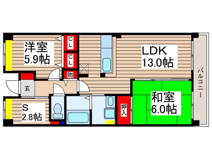 ソルティブラン鶴瀬(2SLDK/5階)の間取り写真