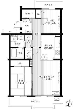 グランコート与野本町(2LDK/1階)の間取り写真