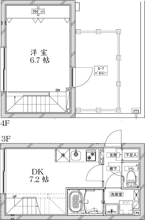 COEUR BLANC 大井町 ANNEX(1DK/3階)の間取り写真