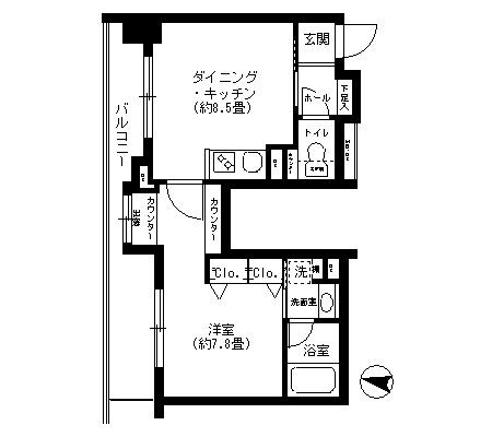 クリオ文京小石川(1DK/14階)の間取り写真