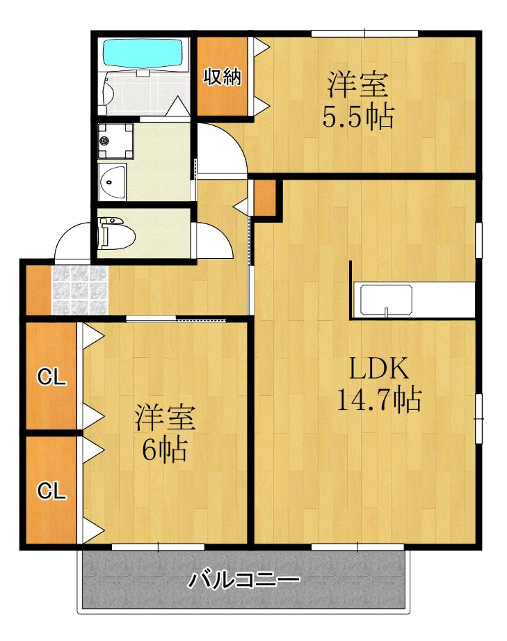 プラムハイツ(2LDK/1階)の間取り写真