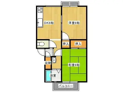 パナハイツアベニュー東棟(2DK/2階)の間取り写真