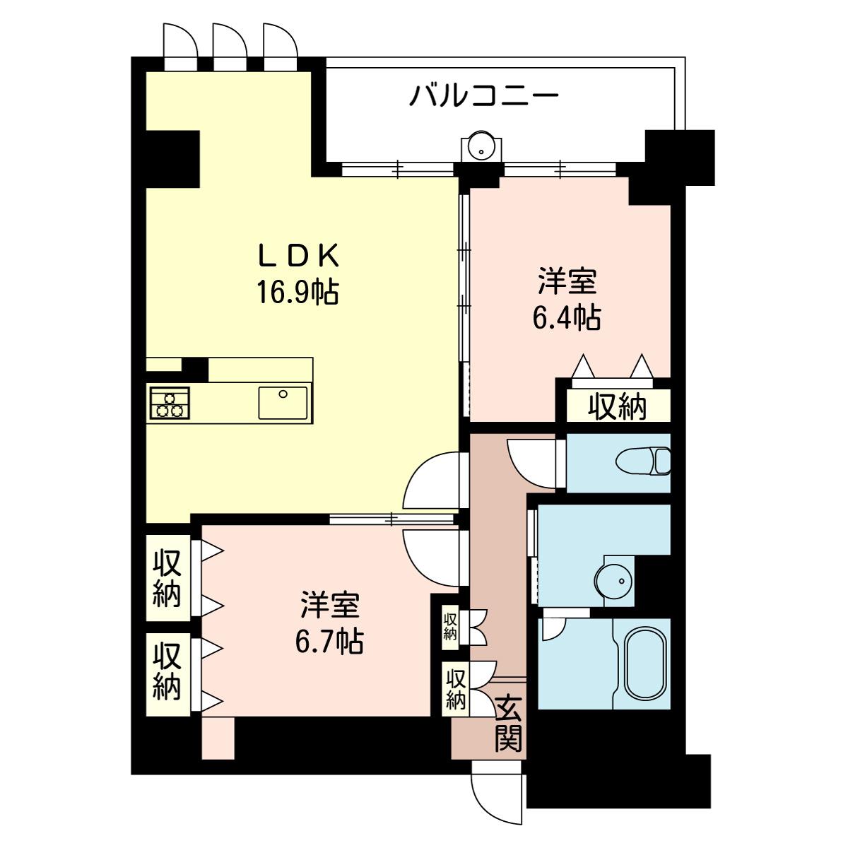 マストクレリアン神楽坂(2LDK/6階)の間取り写真