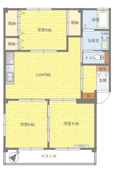 ナイカイ味野コーポ(3LDK/2階)の間取り写真