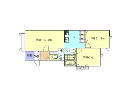 ＪＲ富良野線 神楽岡駅 徒歩2分 2階建 築11年(2LDK/2階)の間取り写真