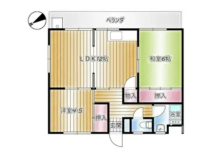 山田アパート(2LDK/2階)の間取り写真
