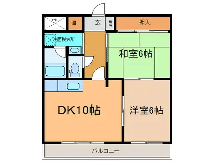 帯広マンション第1(2DK/2階)の間取り写真