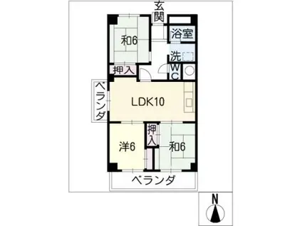 八事パークマンション(3LDK/1階)の間取り写真