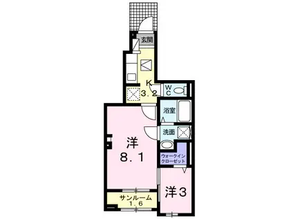プランドール松富III(1K/1階)の間取り写真